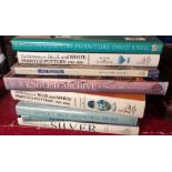 Eight assorted antiques reference books including English furniture, Blue and White China, etc.