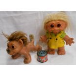 Two 1970's Danish Trolls - sold with a vintage child's music box (a/f)