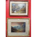 W. Lord: two framed paintings comprising a watercolour with hillside town, mountains and midnight