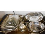 A quantity of silver plated items including vegetable dish, other dishes and woven basket, etc.