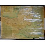 A vintage hanging wall map of Somerset, Dorset and parts of Wiltshire
