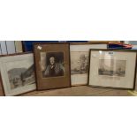 Four assorted prints, including Hogarth framed scene on the Moray firth