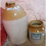 A stoneware flagon - sold with a stoneware preserve jar