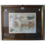 A gilt framed John Tallis & Company coloured map print of Plymouth, Devonport and Stonehouse