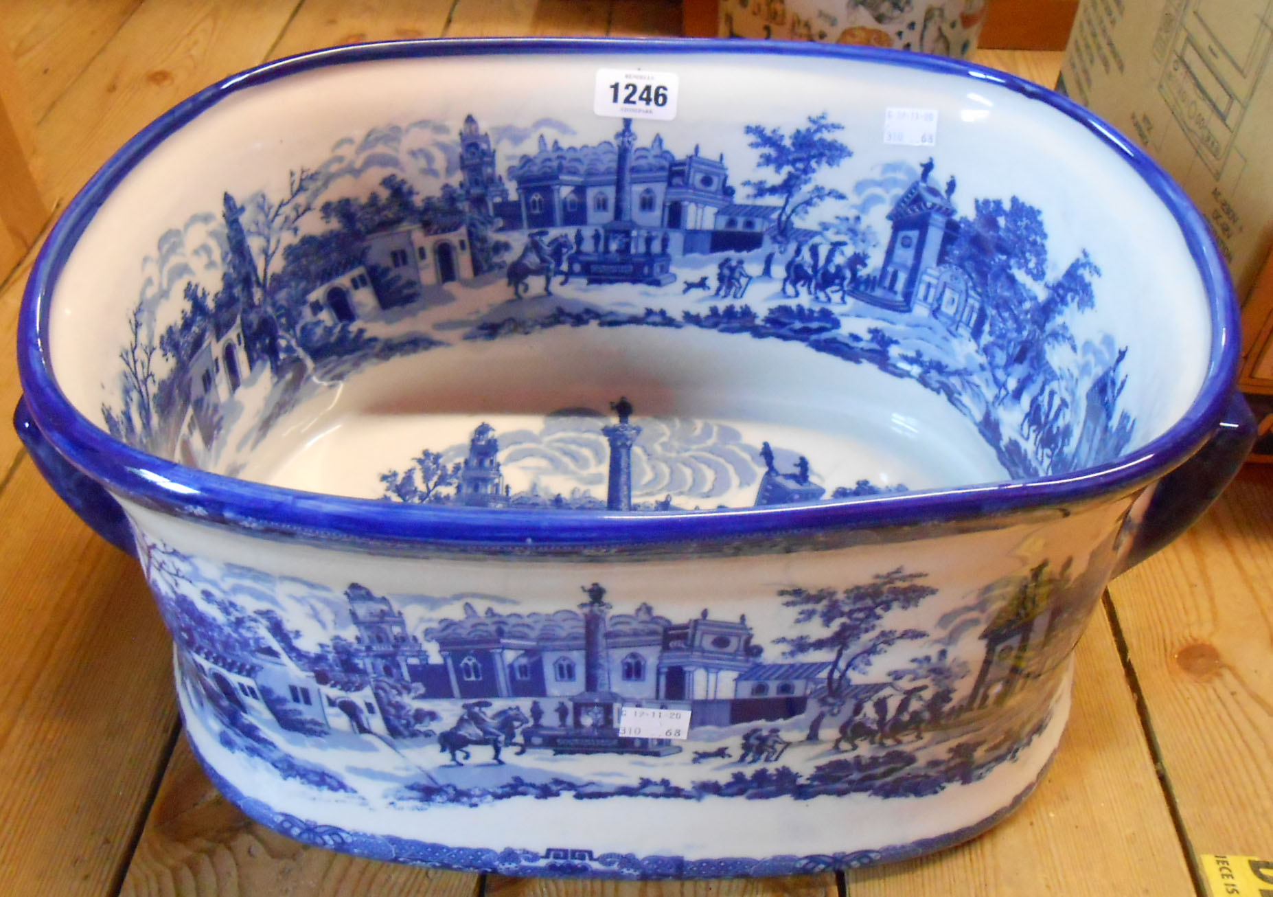 A modern reproduction blue and white china footbath