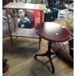 A retro 29cm teak effect two tier stand - sold with a mahogany effect tilt-top wine pedestal table