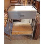 A 60cm industrial style brushed metal preparation unit/butcher's block with drawer and two locking