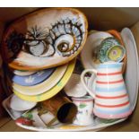 A box containing assorted ceramics including Windmill Ceramics seahorse dish, etc.