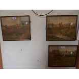 Three Hogarth framed small format coloured hunting prints