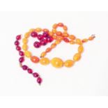 A butterscotch and mixed amber bead necklace - also other loose red amber beads