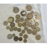 A collection of silver and other coinage including 1878, 1922, and 1936 Florins, three 1937