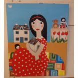 Alison Ross: an oil on canvas portrait of a girl in a red polka dot dress - signed verso