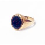 A hallmarked 9ct. gold bloodstone panel signet ring