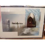 Richard Davies: a polished metal framed coloured silkscreen print, entitled Thames Barrier -