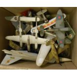 A collection of vintage kit built and painted 1:72 scale model aeroplanes including Fokker triplane,
