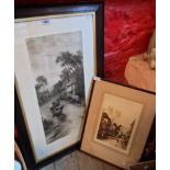 An oak framed early 20th Century monochrome print, entitled Milking Time - sold with a Dupont: a