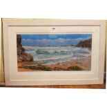 Jeanette Smith: a painted wood framed limited edition coloured print, entitled Sunlight on Hope Cove