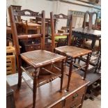 Two Edwardian stained wood framed bedroom chairs with rattan panel seats - sold with a stained oak
