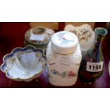 A small Hancocks Rubens Ware vase, a Noritake dressing table tidy pot, and two Aynsley Pembroke