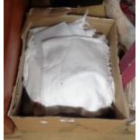 A box containing assorted linen and lace including nightdress cases, huckabuck towels, etc.