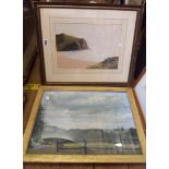 R.D. Sherrin: a framed gouache, depicting a West Country coastal view, feintly signed - sold with