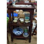 A 61cm Victorian stained wood three tier buffet with low raised gallery to top and dividers to