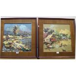 Kitilerk Muhummad: a pair of vintage wood and material clad framed oils on canvas, depicting Far