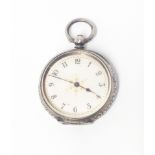 A marked 935 white metal cased lever fob watch with decorative dial