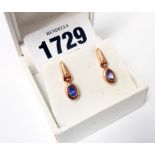 A pair of hallmarked 375 rose gold amethyst drop ear-rings