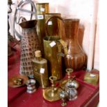 Assorted metalware including Trench Art shell cases, copper jugs, etc.