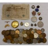 Coins to sort A collection of antique and later coinage including silver content, a 1910 Germany