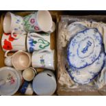 A Ridgeways blue and white lidded sauce tureen and stand - sold with a quantity of assorted ceramics