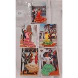 Five Spanish embroidered flamenco dancer postcards