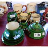 Assorted Torquay pottery including Watcombe green glazed part tea set, Dartmouth jug and mug, etc. -