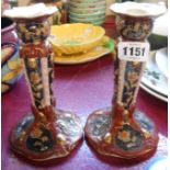 A pair of 20th Century Satsuma candlesticks