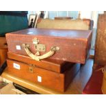 A red leather Stewart Dawson Co. Ltd. stationery case - sold with a mahogany jewellery box carcass