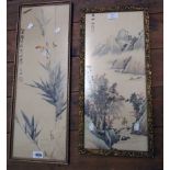 Two gilt framed 20th Century Chinese paintings, one depicting a figure in island landscape, the