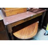 A 1.19m 20th Century pine farmhouse kitchen table with frieze drawer, later leatherette covering