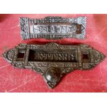 Two vintage cast metal letterboxes in the Victorian style