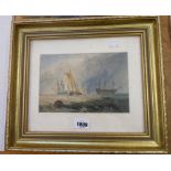 A gilt framed maritime picture, depicting vessels on choppy seas