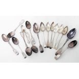 A quantity of antique and later silver spoons, including three Exeter - various condition