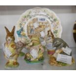 Five Beswick Beatrix Potter figurines, Mr Benjamin Bunny, Jeremy Fisher, Jemima Puddledick,