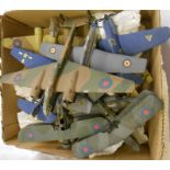 A collection of kit built and painted 1:72 scale model aeroplanes including Bristol Blenheim, Fairey