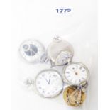 A Hunter pocket watch (a/f), three other pocket watches and a movement - various condition