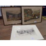 Two Hogarth framed H. Alken coloured sporting prints - sold with an unframed engraving