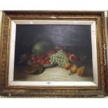 Dhuie Russell: a gilt gesso framed relined oil on canvas still life with fruits and foliage - signed