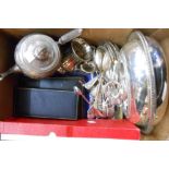 A silver plated entree dish, small tankard, coffee pot and a large quantity of silver plated and