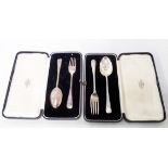 Two cased silver fork and spoon christening sets