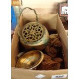 A box containing desert rose crystals and an enamel teapot