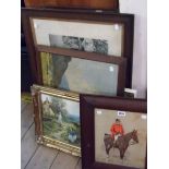 An oak framed Snaffles print and other framed coloured and monochrome prints - various condition